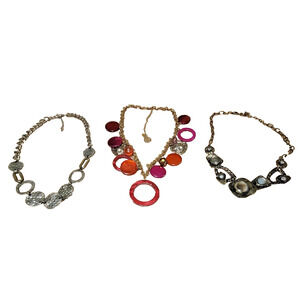 3pc Statement Necklace Lot Boho Chunky Silver Tone Beaded Costume Jewelry